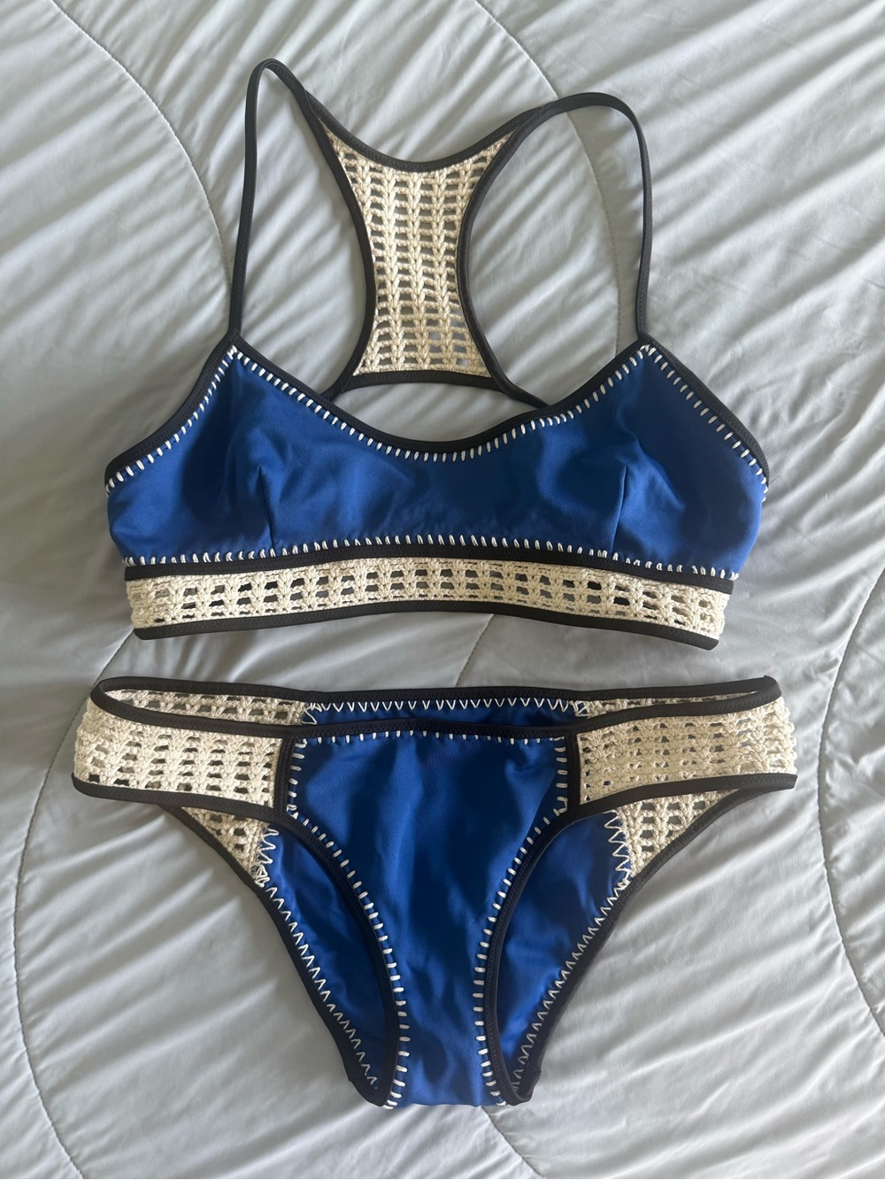 Victoria's Secret Blue Bikini Set with Cream Crochet Trim
